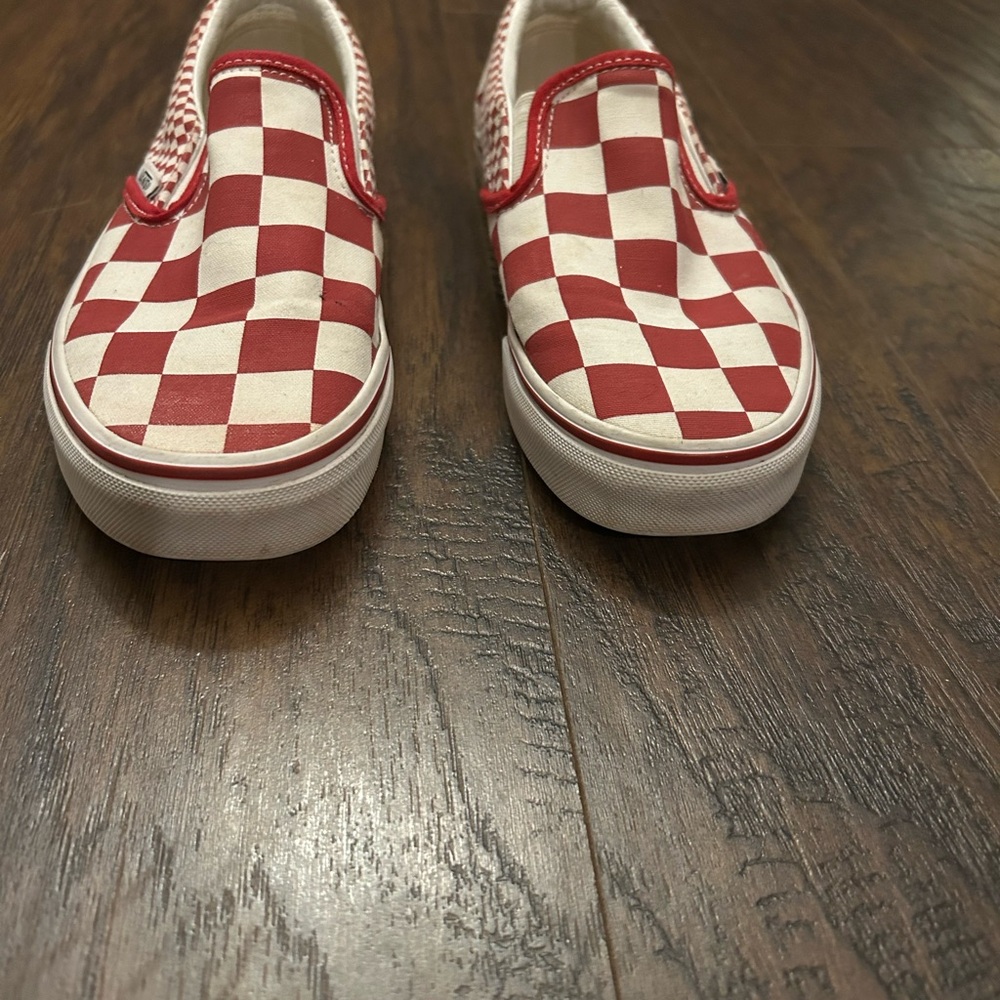Vans Red and White Checkerboard Canvas Slip-On Sneakers Unisex Size W 7 & M 5.5 - Picture 3 of 6